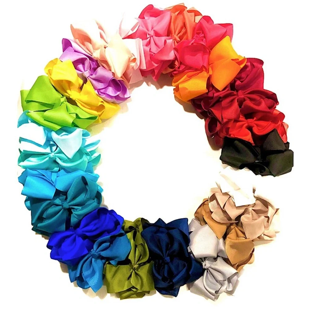 30 Rainbow Color Hair Bows - 6 inch Grosgrain Bows with Alligator Clips